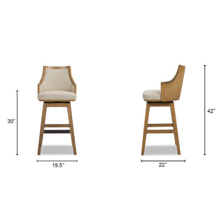 Sunvega Handcrafted Taupe Beige Cane Rattan Swivel Counter Stool with Recessed Arms