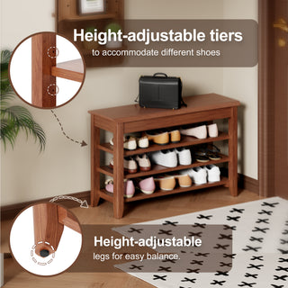 Sunvega Solid Wood Entryway Shoe Rack Bench with Hidden Storage for Boots