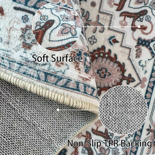 Sunvega Vintage Bohemia Non-slip Washable Area Rug with Flower Design for Living Room