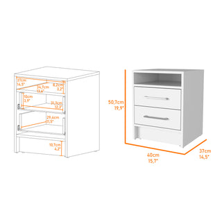 Sunvega Philadelphia Two Drawer Nightstand with Concealed Open Shelf