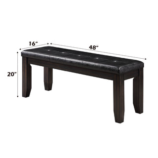 Sunvega Tufted Black PU Upholstered Wood Bench with Espresso Finish