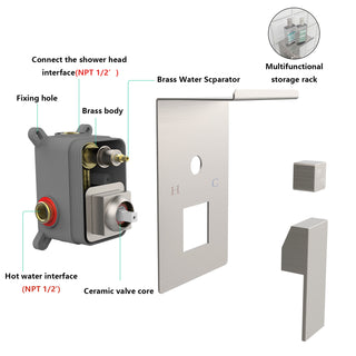 Sunvega 10 inch Rainfall Shower System with Storage Rack and High Pressure Brushed Nickel