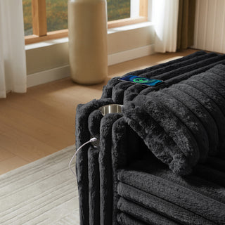 Sunvega Light Grey Corduroy Sofa Bed with Pull Out Bed and USB Charging