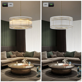 Sunvega Modern Gold Round Chandelier with Water Ripple Crystal Glass for Dining Room