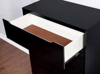 Sunvega Mid-Century Modern Black Chest with 4 Recessed Handle Drawers and Tapered Legs