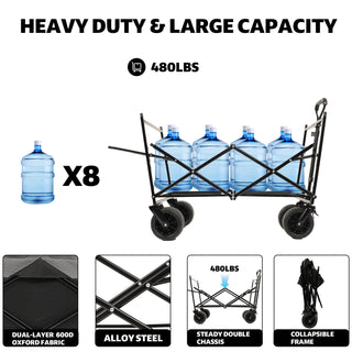 Sunvega Collapsible Wagon with Canopy 480Lbs Capacity 7" All-Terrain Wheels and Mosquito Net