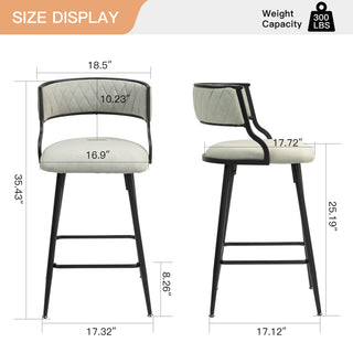 Sunvega PU Counter Height Bar Stool with Black Base and Footrest in Grey