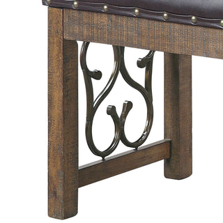 Sunvega Black Faux Leather Upholstered Weathered Cherry Dining Bench with Nailhead Trim