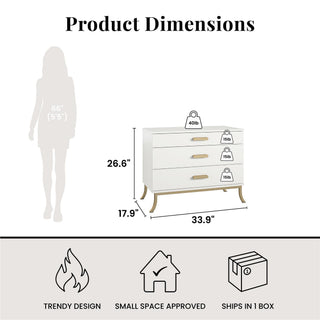 Sunvega Off-White Dresser with Gold Oval Handles and Three Tiered Storage Drawers