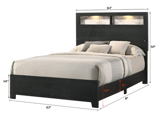Sunvega Contemporary King Size Panel Bed Headboard with LED Sleek Sloping Design Black Finish