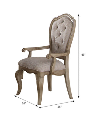 Sunvega Button Tufted Arm Chair with Wooden Curved Apron Seat and Armrests (Set of 2)