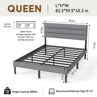 Sunvega Full Size Upholstered Platform Bed Frame With Headboard and 14'' Storage