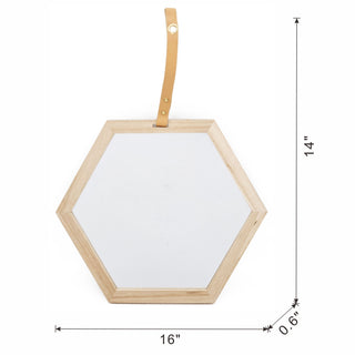 Sunvega Hexagon Wood Frame Wall Mirror with Leather for Entryway Living Room