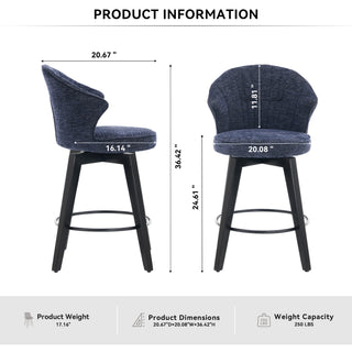 Sunvega 360 Swivel Bar Stools Set of 2 with Solid Wood Legs and Chenille Upholstery