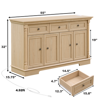 Sunvega Spacious Farmhouse Sideboard Buffet with Drawers and Doors for Storage