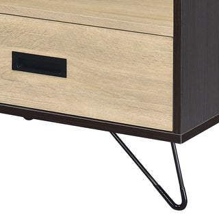 Sunvega Oak and Black Nightstand with Hairpin Legs and One Drawer