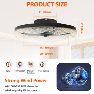 Sunvega 24" Modern Flush Mount LED Ceiling Fan Light with Decorative Acrylic Ring