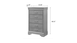 Sunvega Modern Black Crocodile Texture Solid Wood Five Drawer Tall Chest