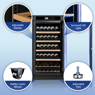 Sunvega Black Wood Wine Cooler with Touch Screen Constant Temperature Control