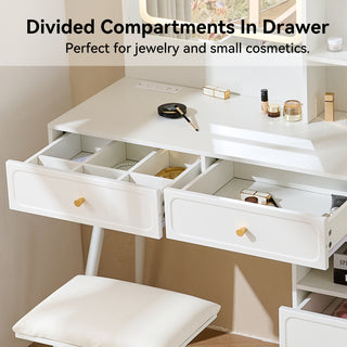 Sunvega Modern Makeup Vanity Desk with Retractable Mirror and LED Lights