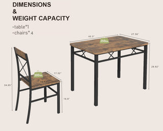 Sunvega Compact Rustic Brown Wood Kitchen Dining Table Set for 4 with Chairs