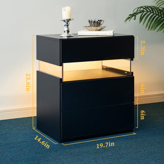 Sunvega LED Nightstand with Acrylic Board and RGB Lights 3 Drawer Bedside Table
