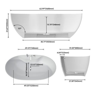 Sunvega Elegant 63" Solid Surface Deep Soaking Bathtub with Three Holes Faucet