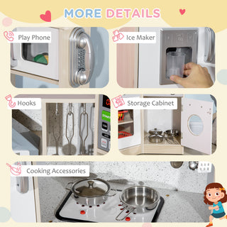 Sunvega Kids Wooden Kitchen Playset with Sound Effects and Stainless Steel Accessories