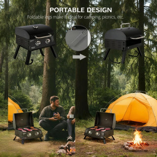 Sunvega 2 Burner Portable Gas BBQ Grill with Lid Thermometer and Foldable Legs