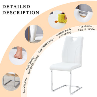 Sunvega White PU Dining Chair Set with Silver Metal Legs and High Resilience Sponge Filling