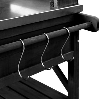 Sunvega Fir Wood Outdoor Potting Bench with Stainless Steel Top and Lockable Wheels