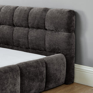 Sunvega Grounded California King Upholstered Bed Frame with Soft Chenille Fabric Headboard