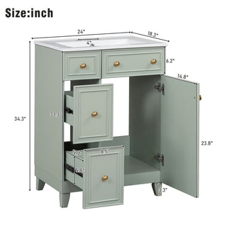 Sunvega 24-Inch Bathroom Vanity Cabinet with Ceramic Sink and Storage