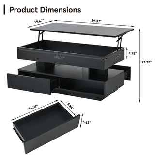 Sunvega Modern Lift Top Coffee Table with LED Lights 2 Drawers and Hidden Storage