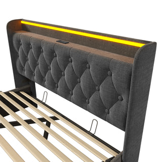 Sunvega Full Size Upholstered Bed with 360 LED Lighting Hydraulic Storage and USB Charging