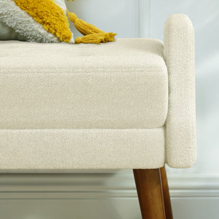 Sunvega Modern Loop Yarn Fabric Bench with Soft Cushion and Geometric Armrests