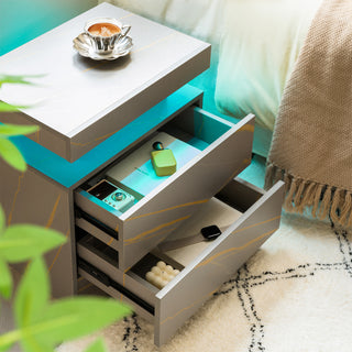 Sunvega Modern LED Nightstand with 2 Drawers Adjustable Lights for Bedroom Living Room