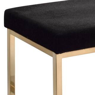 Sunvega Black Faux Fur Upholstered Rectangular Armless Backless Bench with Champagne Gold Base