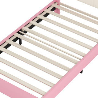 Sunvega Cream Pink Full Size Princess Bed with Crown Headboard and Footboard