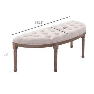 Sunvega French Inspired Vintage Semi-Circle Upholstered Bench with Tufted Design for Bedroom