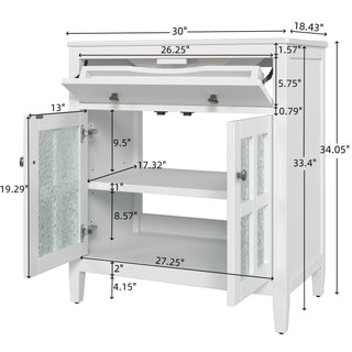 Sunvega Modern 30 Inch Bathroom Vanity with Ceramic Sink and Tempered Glass