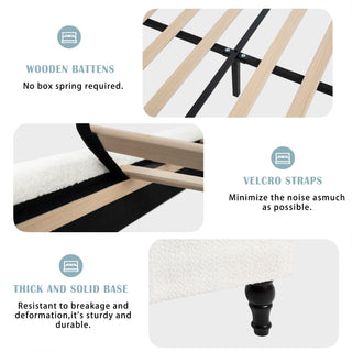 Sunvega King Size Bed Frame with High Back Upholstered Headboard and Boucle Fabric