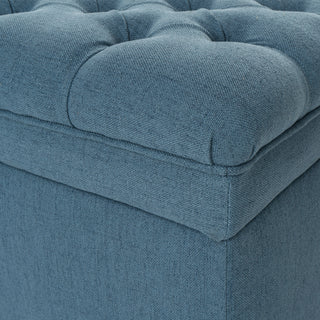 Sunvega Blue Fabric Storage Ottoman with Birch Legs for Living Room Seating