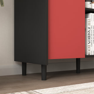 Sunvega Black and Red Modern Sideboard Buffet Cabinet with 2 Drawers