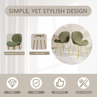 Sunvega Modern Minimalist White Teddy Velvet Dining Chairs Set of 2 with Gold Metal Legs