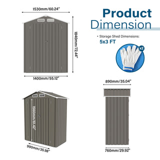 Sunvega 5X3 FT Metal Outdoor Storage Shed with Lockable Door for Garden and Patio