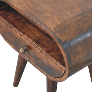 Sunvega Round Solid Mango Wood Bedside Table with Drawer and Open Slot