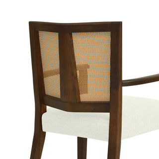 Sunvega Mid-Century Modern Cane Back Arm Dining Chairs with Upholstered Seat Set of 2