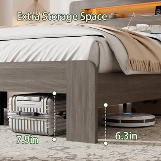 Sunvega Full Size Wood Platform Bed Frame with Storage LED Headboard and USB Charging Station