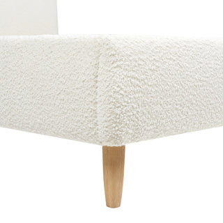 Sunvega King Upholstered Platform Bed with Curved Headboard in Oatmeal Chenille